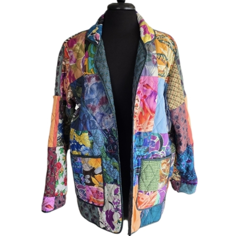 Vintage 220 Hickory Medium Silk Multicolor Patchwork Women's Jacket Boho Chic
